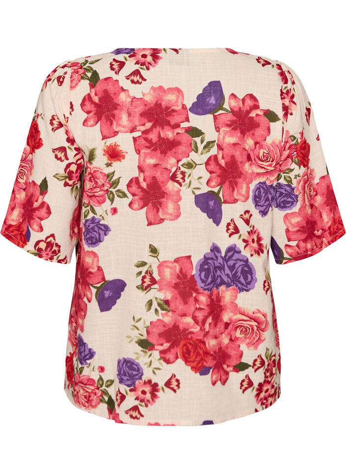 Katoenen shirt met korte mouwen en een V-hals, Rood, Packshot image number 1