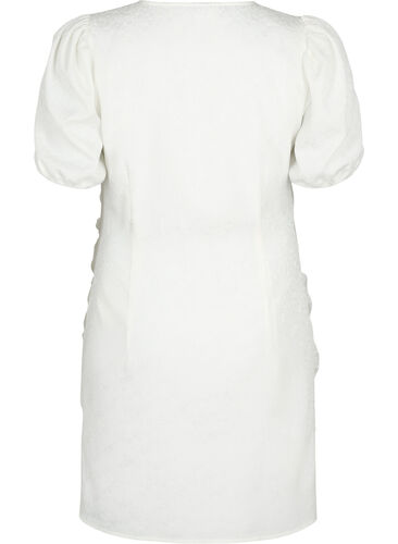 Jurk met korte mouwen, draperieën en structuur, Bright White, Packshot image number 1