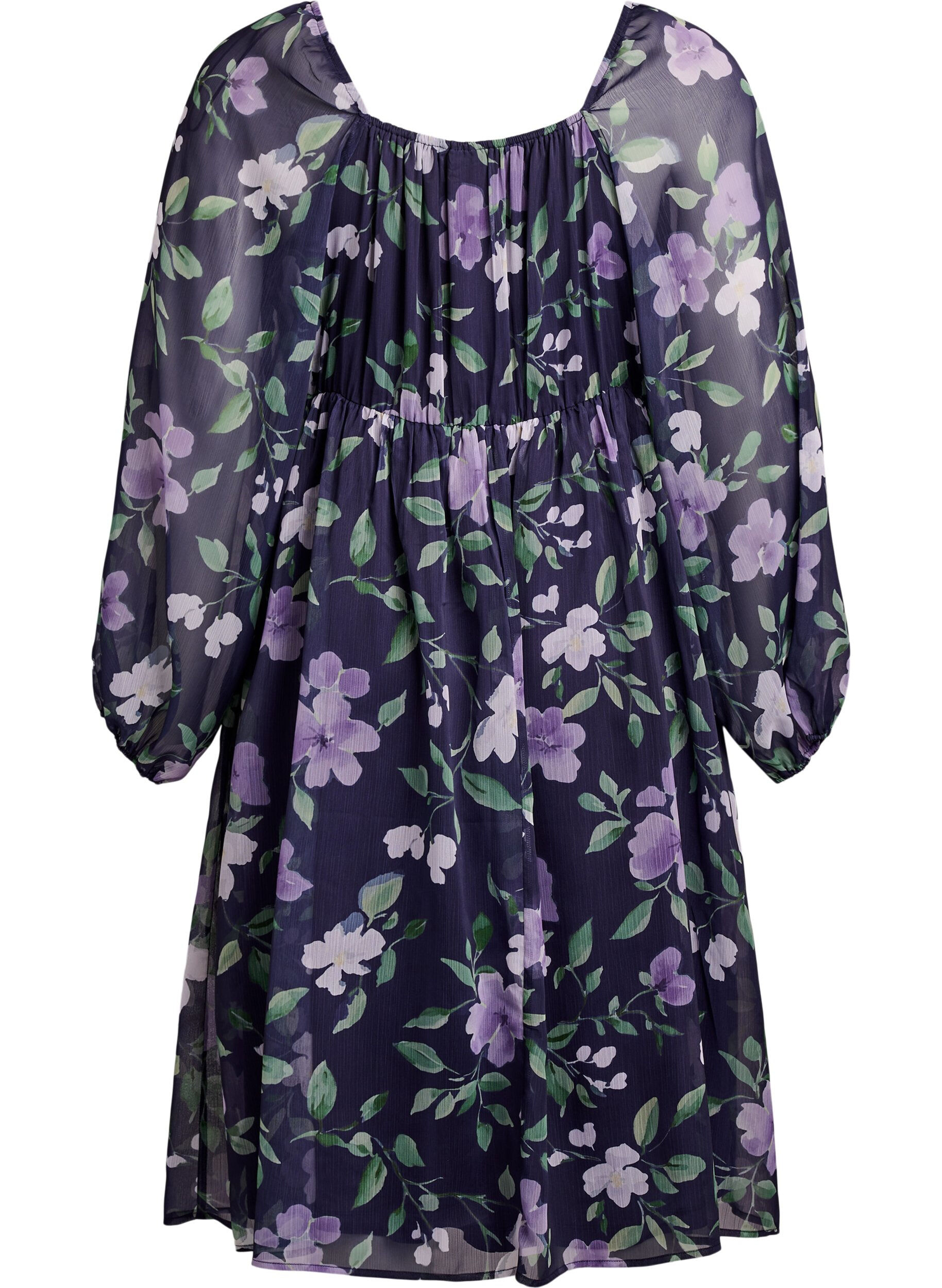 Zizzi Chiffon feestjurk met lange mouwen, Blauw, Packshot image number 1