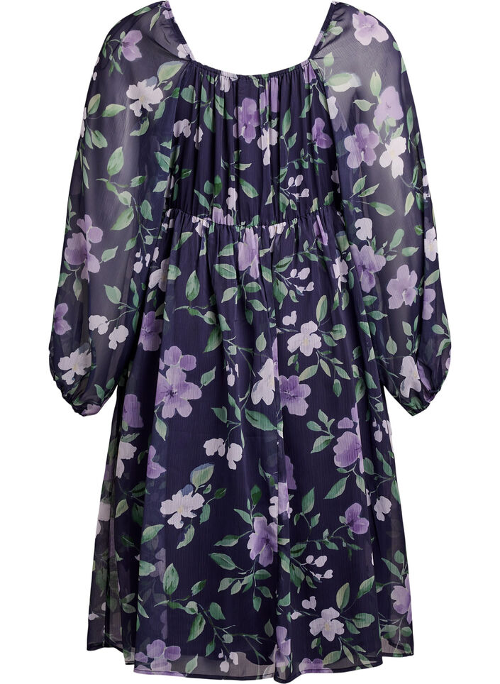 Chiffon feestjurk met lange mouwen, Blauw, Packshot image number 1