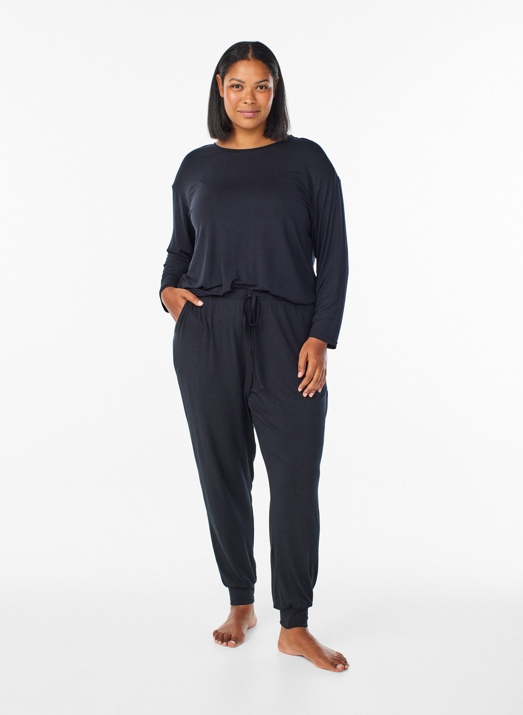 ZizziNachtbroek van modal met hoge taille, Zwart, Model image number 0