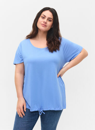 T-shirt met korte mouwen en verstelbare onderkant, Ultramarine, Model image number 0