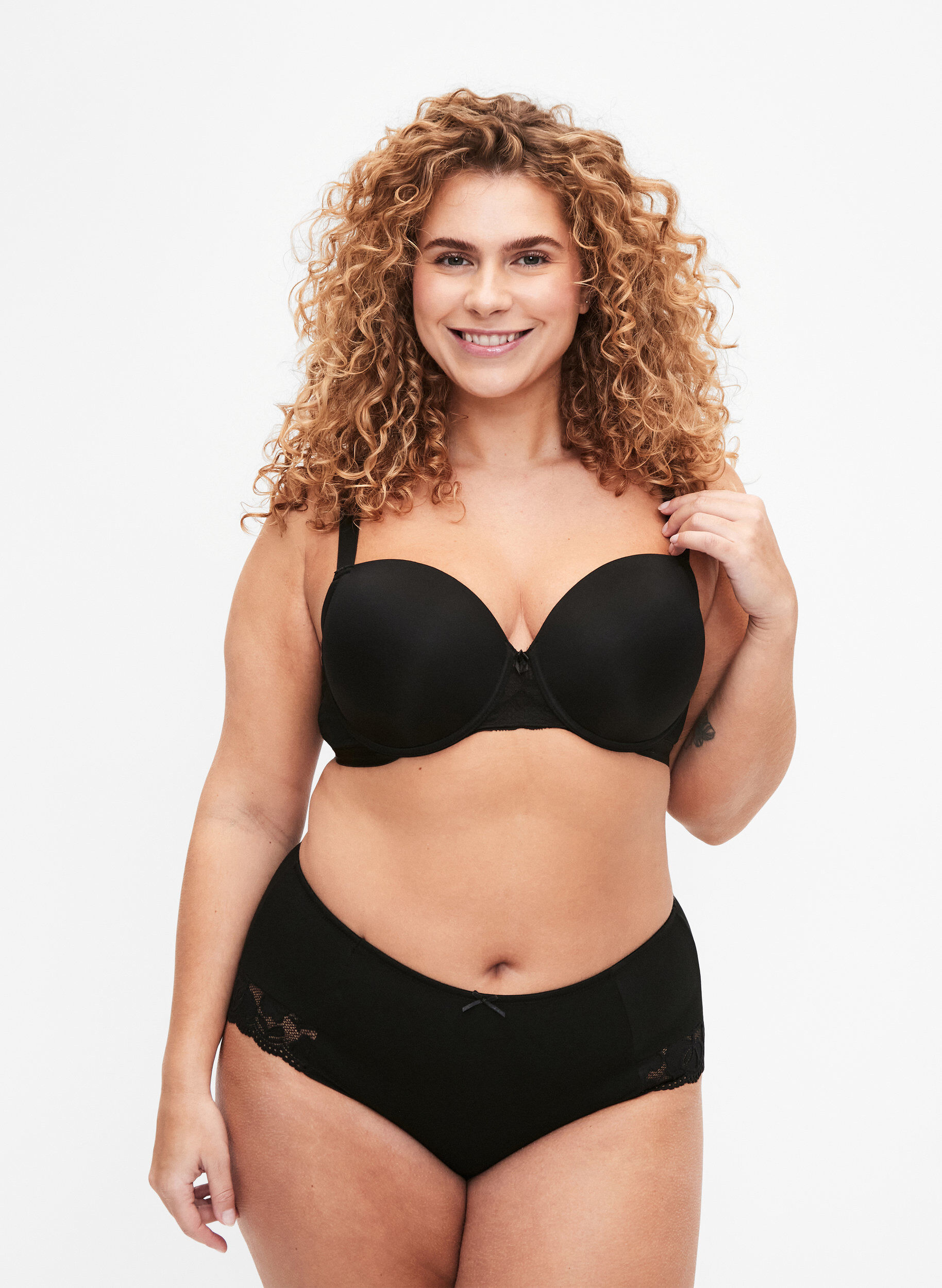 Set van 3 hipster slips met kanten rand, Zwart, Model