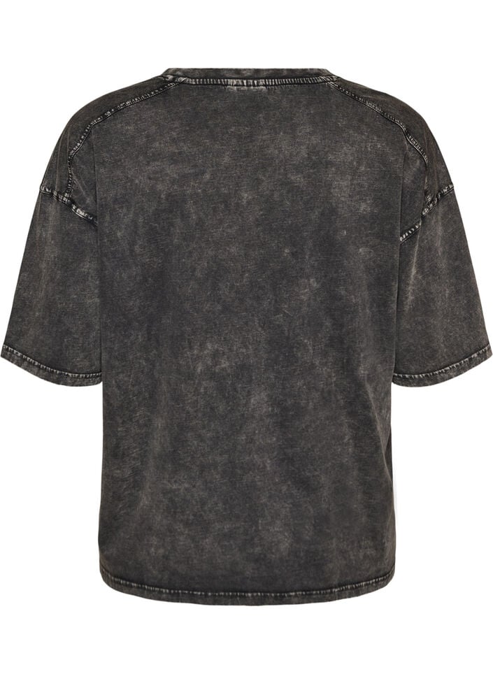 Oversized T-shirt in biologisch katoen met een collegeprint, Zwart, Packshot image number 1