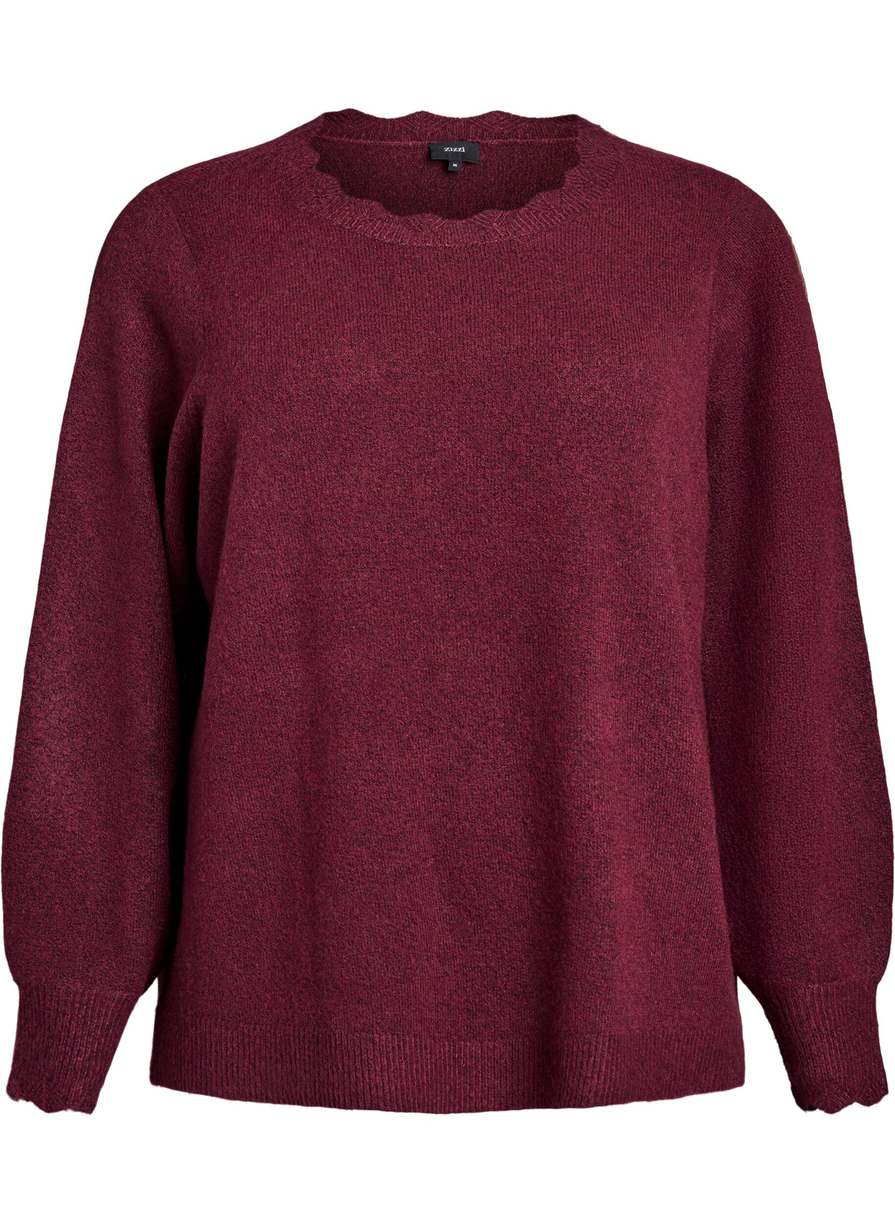 ZizziGebreide blouse met golvende randen, Donker Bordeaux, Packshot image number 0