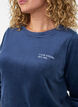 Velours blouse met geborduurde tekst, Blauw, Model image number 3