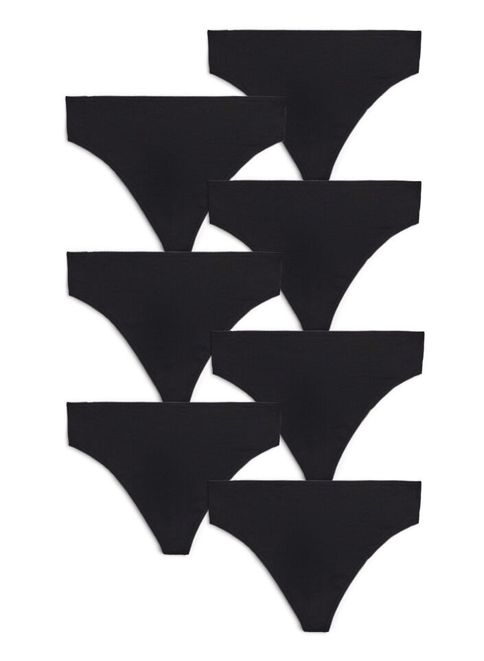 7-pack katoenen string, Zwart, Packshot image number 0