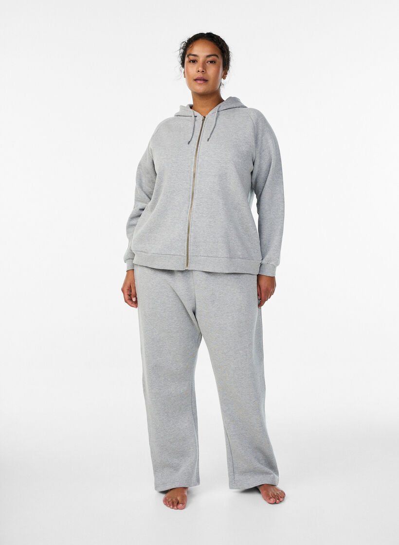 Joggingbroek met hoge taille en geborstelde binnenkant, Grijs, Model image number 0