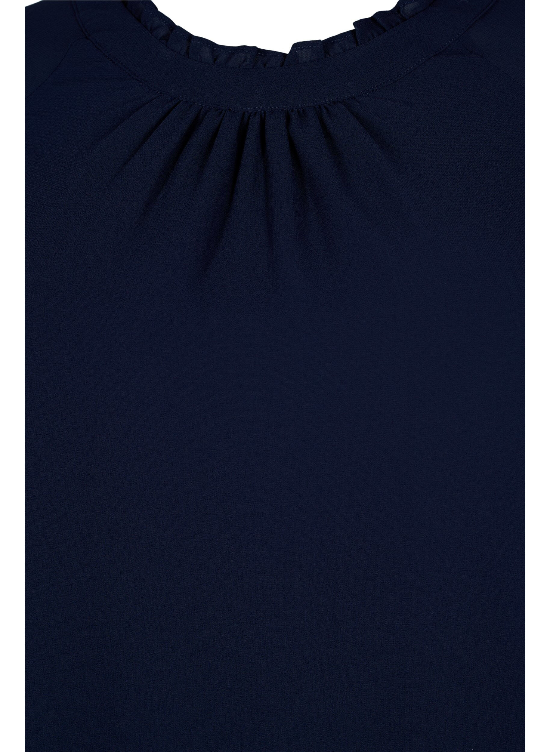 Zizzi Blouse met asymmetrische onderkant en 3/4 mouwen, Navy Blazer, Packshot image number 2