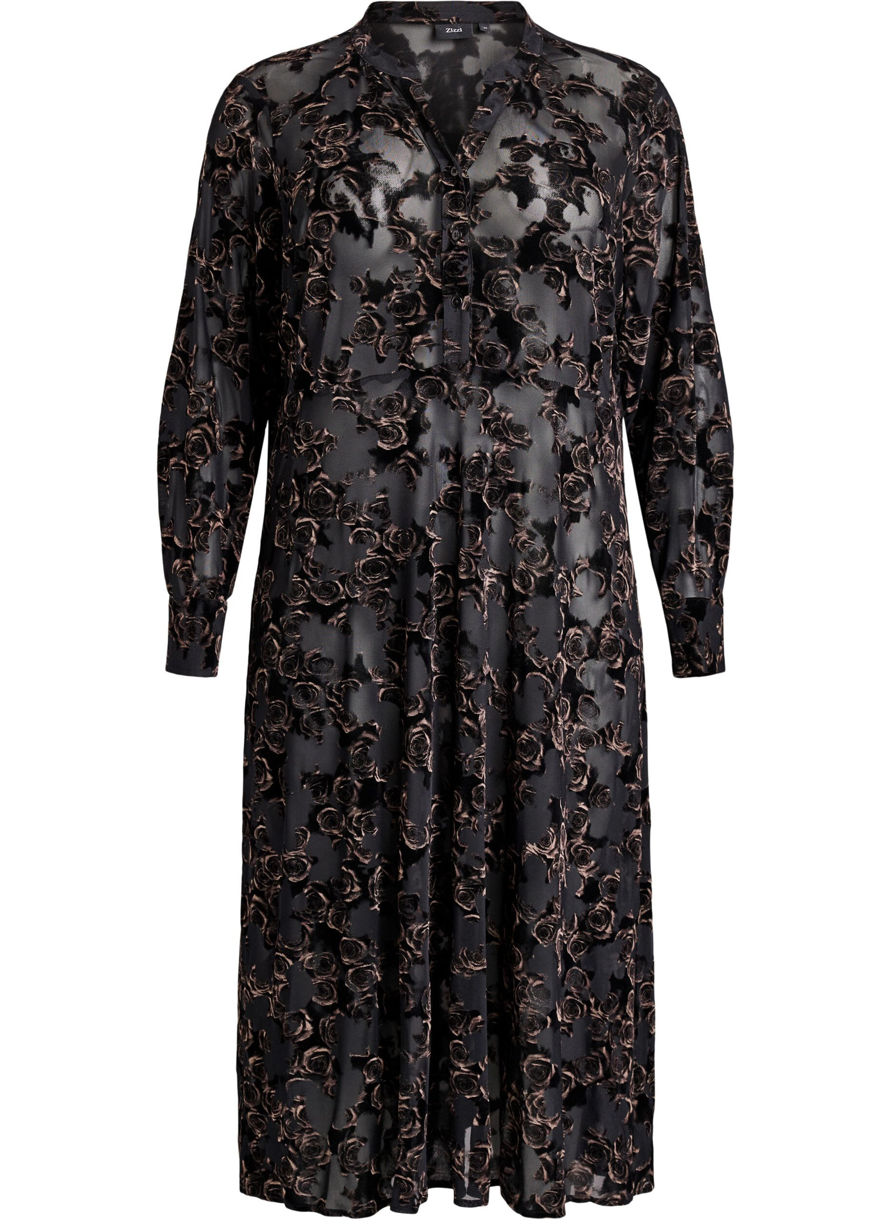 Halflange meshjurk met velours rozen