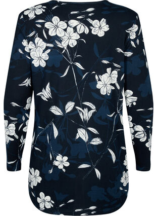 Gebloemde blouse met lange mouwen, Navy B. Flower AOP, Packshot image number 1