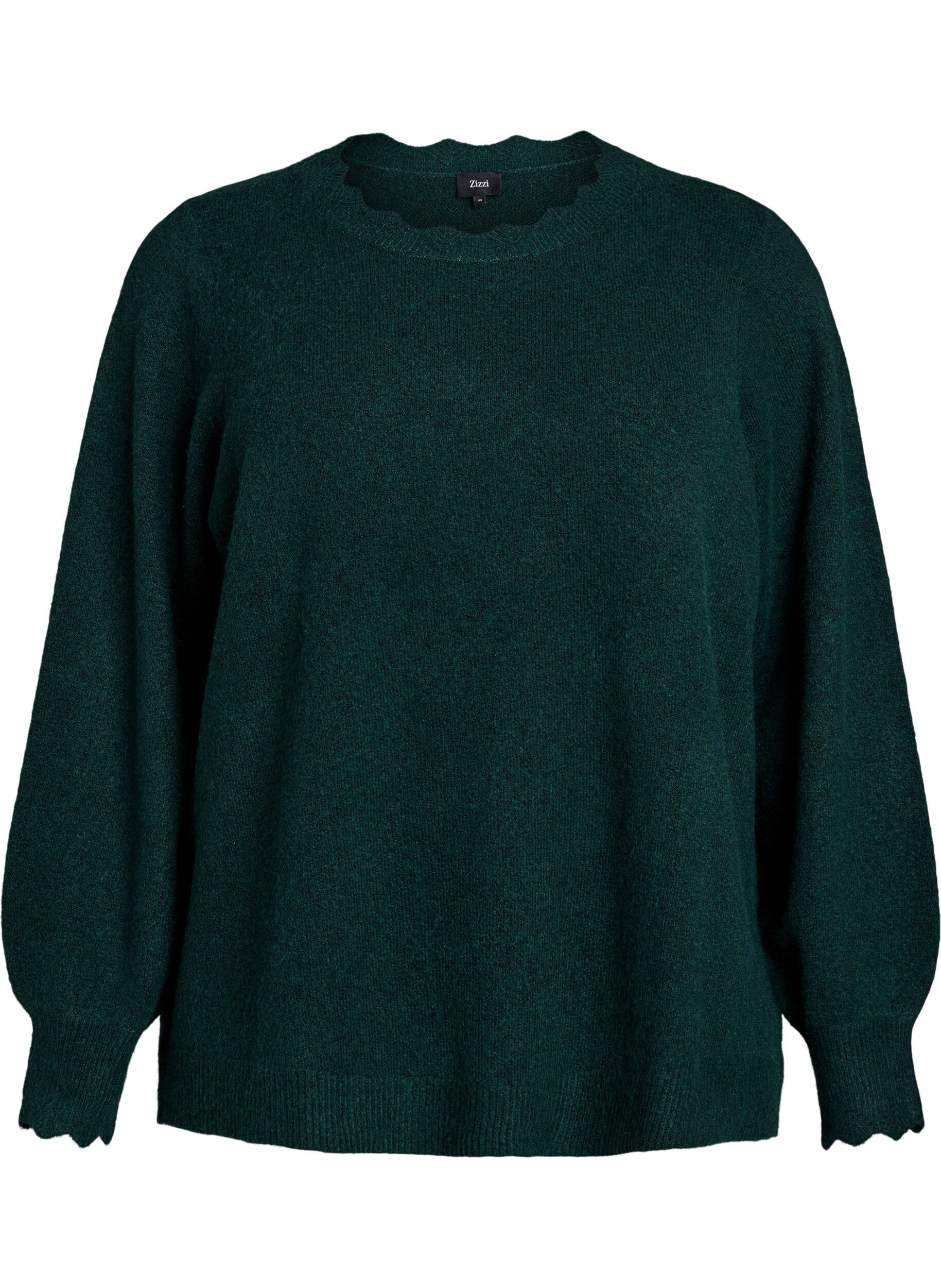 ZizziGebreide blouse met golvende randen, Groen, Packshot image number 0