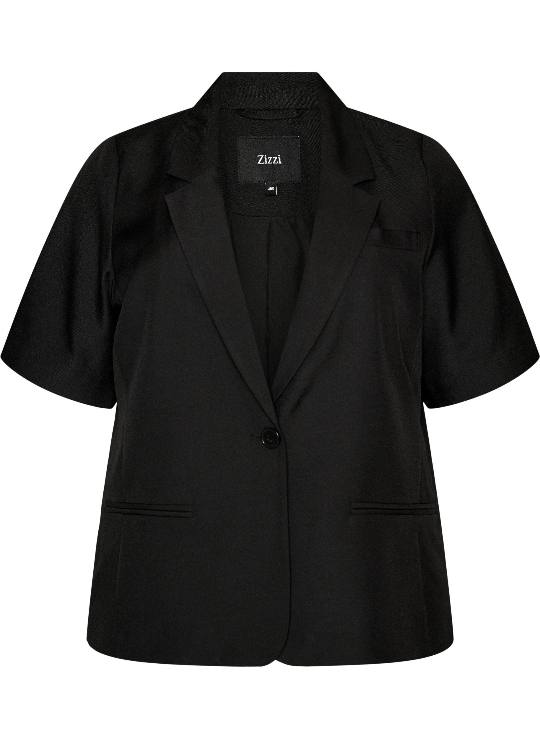 Zizzi Blazer met korte mouwen en revers, Zwart, Packshot image number 0