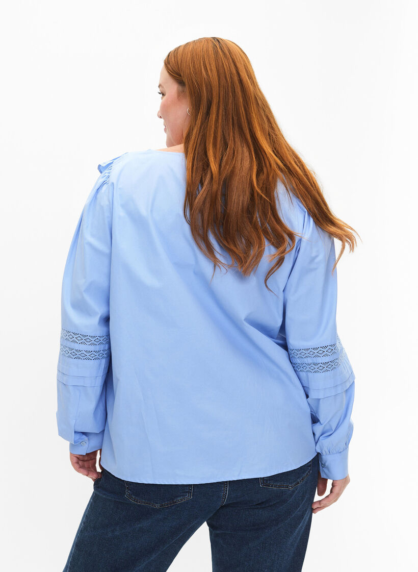 Blouse met ruffels en veters, Blauw, Model image number 2