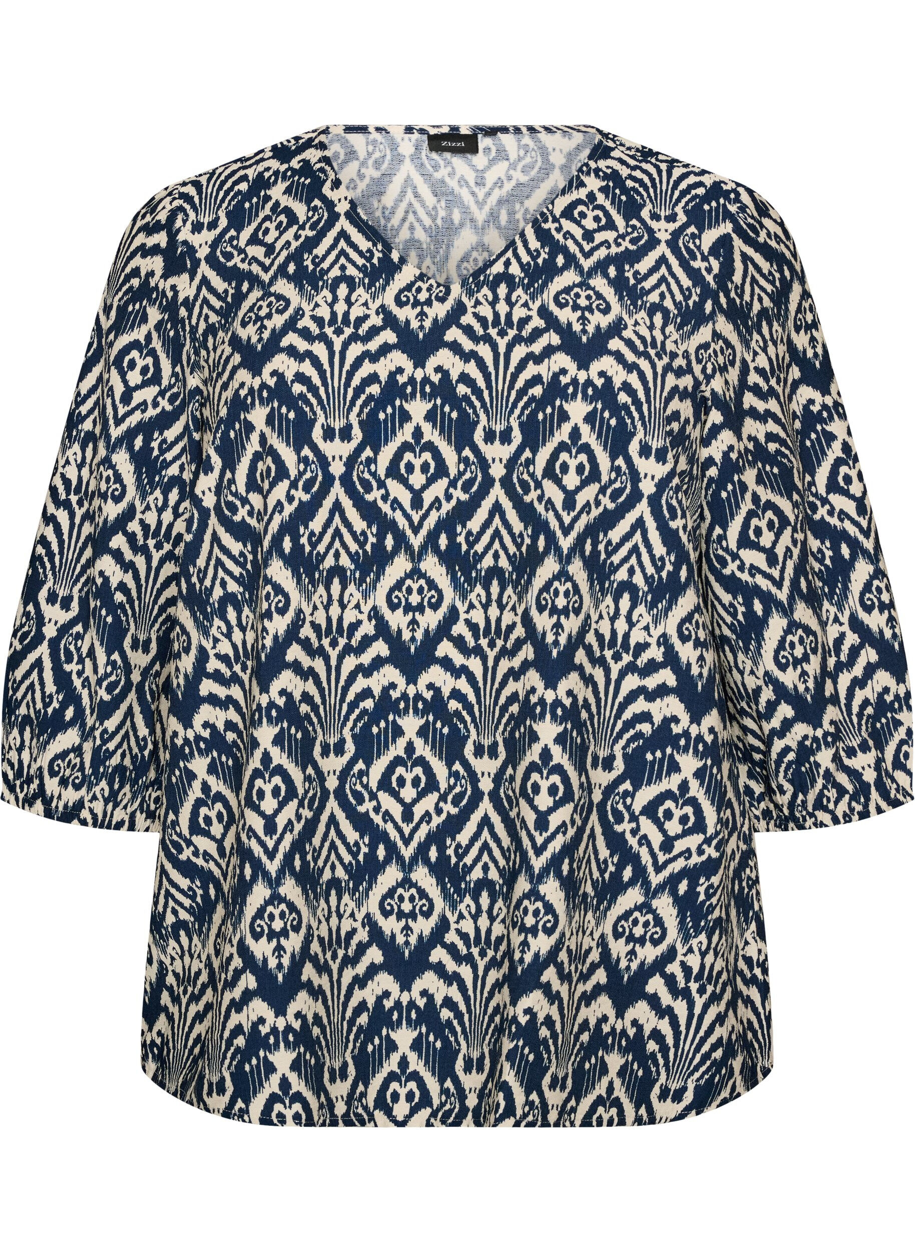 ZizziBlouse van viscose met patroon en 3/4-mouwen, Blauw, Packshot image number 0