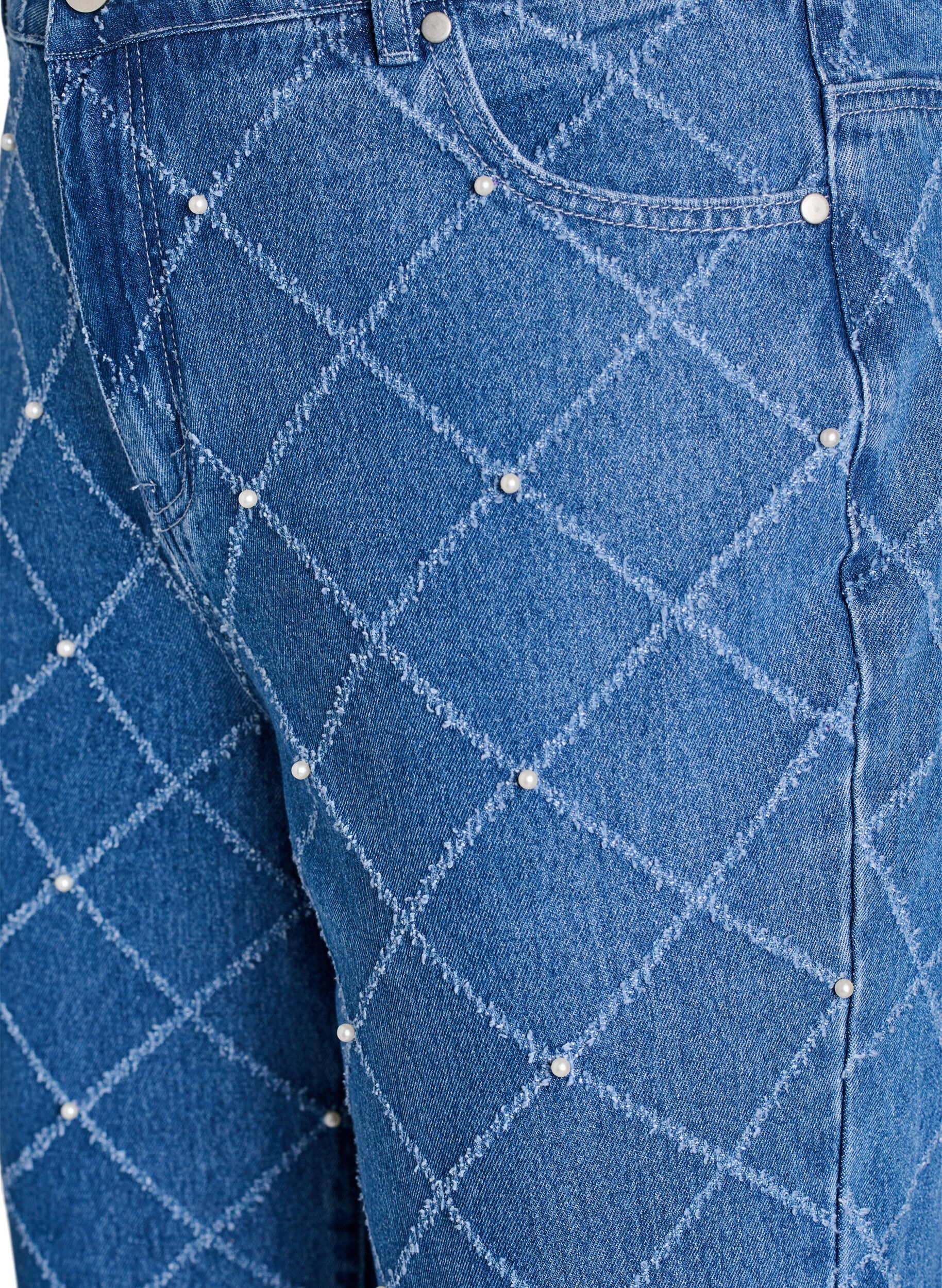 Zizzi Kiana jeans met een hoge taille en distressed patroon, Blauw, Packshot image number 2