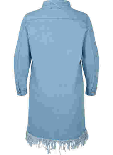 Denim jurk met franjes en knoopsluiting, Light blue denim, Packshot image number 1