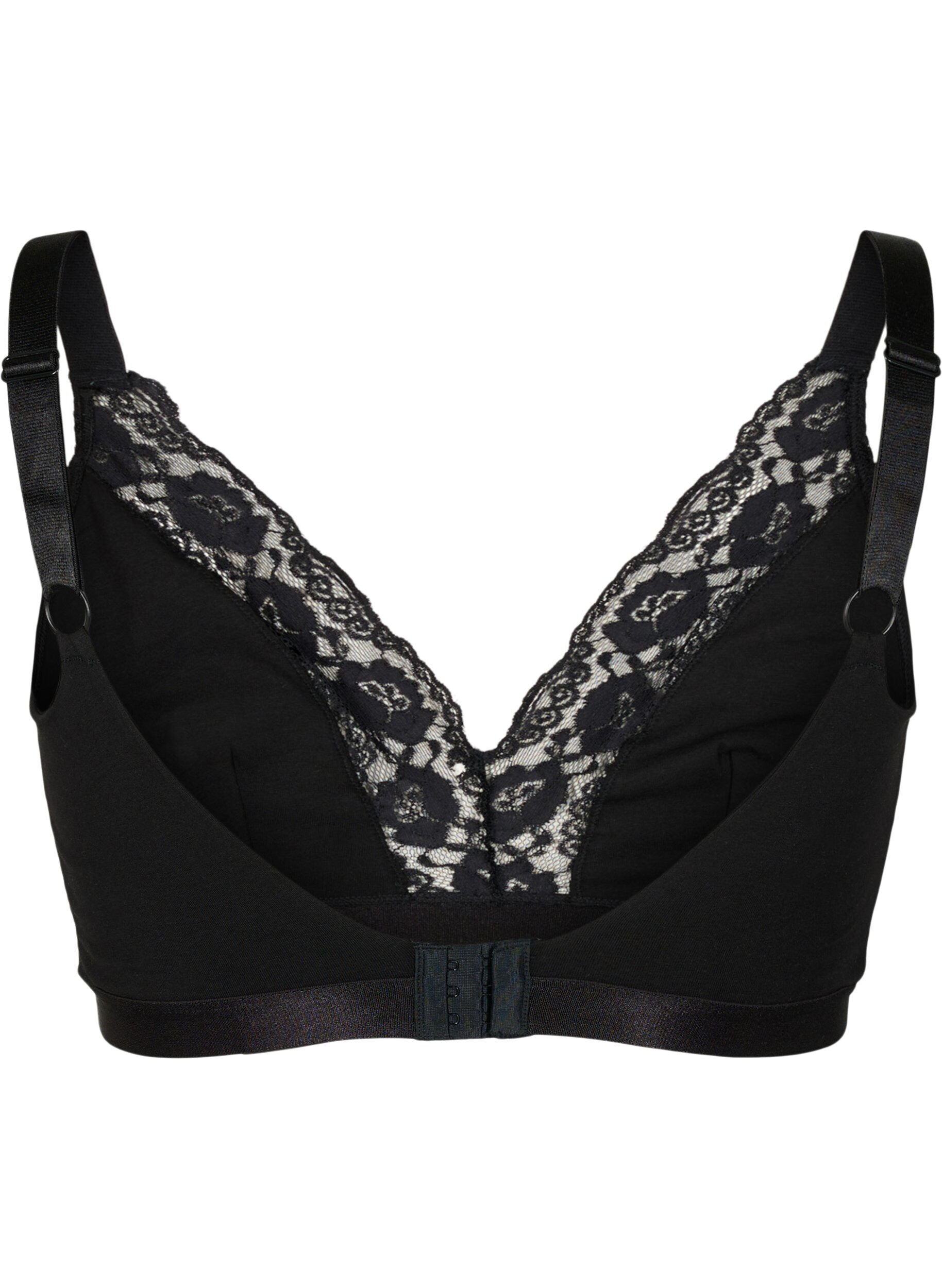 Zizzi Bralette van katoen met kant, Zwart, Packshot image number 1