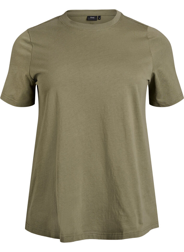 Basic katoenen T-shirt met ronde hals, Groen, Packshot image number 0