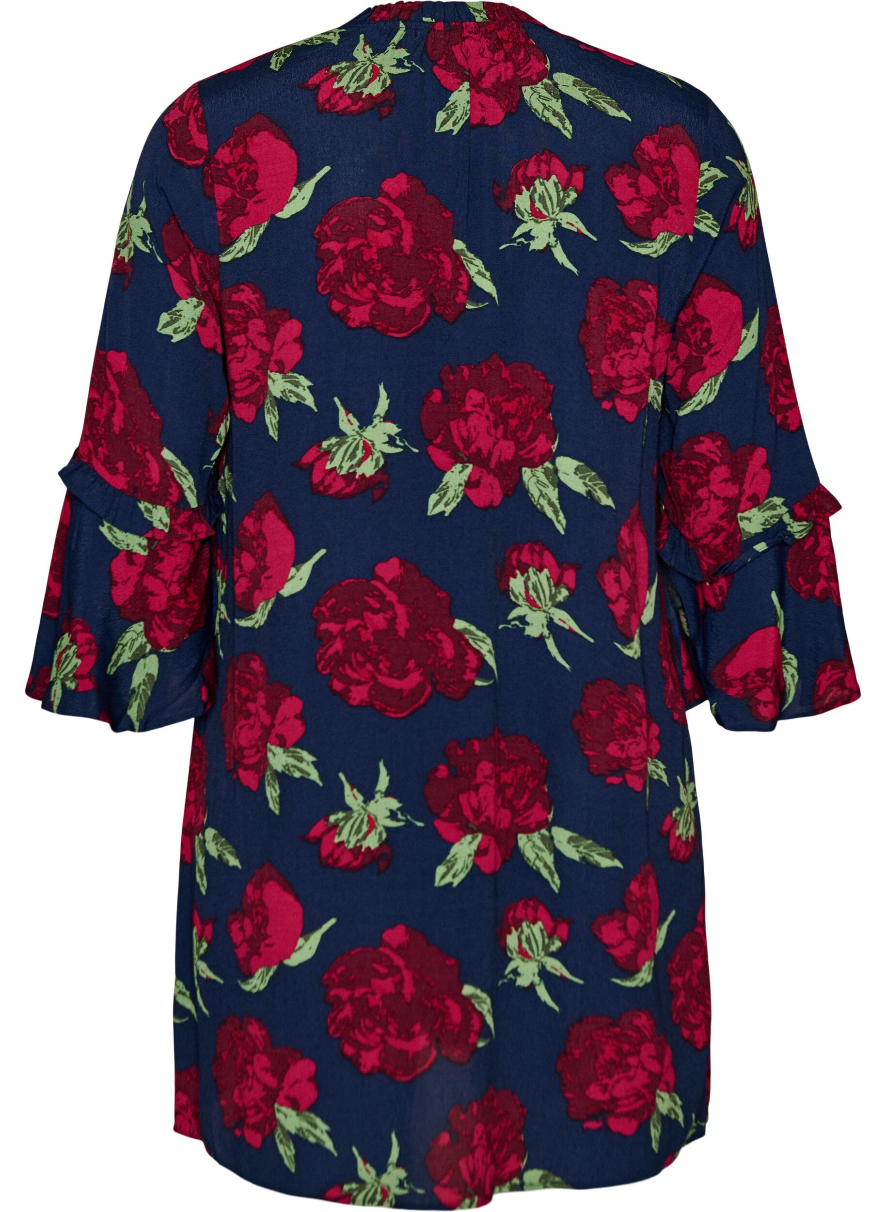 ZizziBloemenjurk in viscose met ruches, Blauw, Packshot image number 1