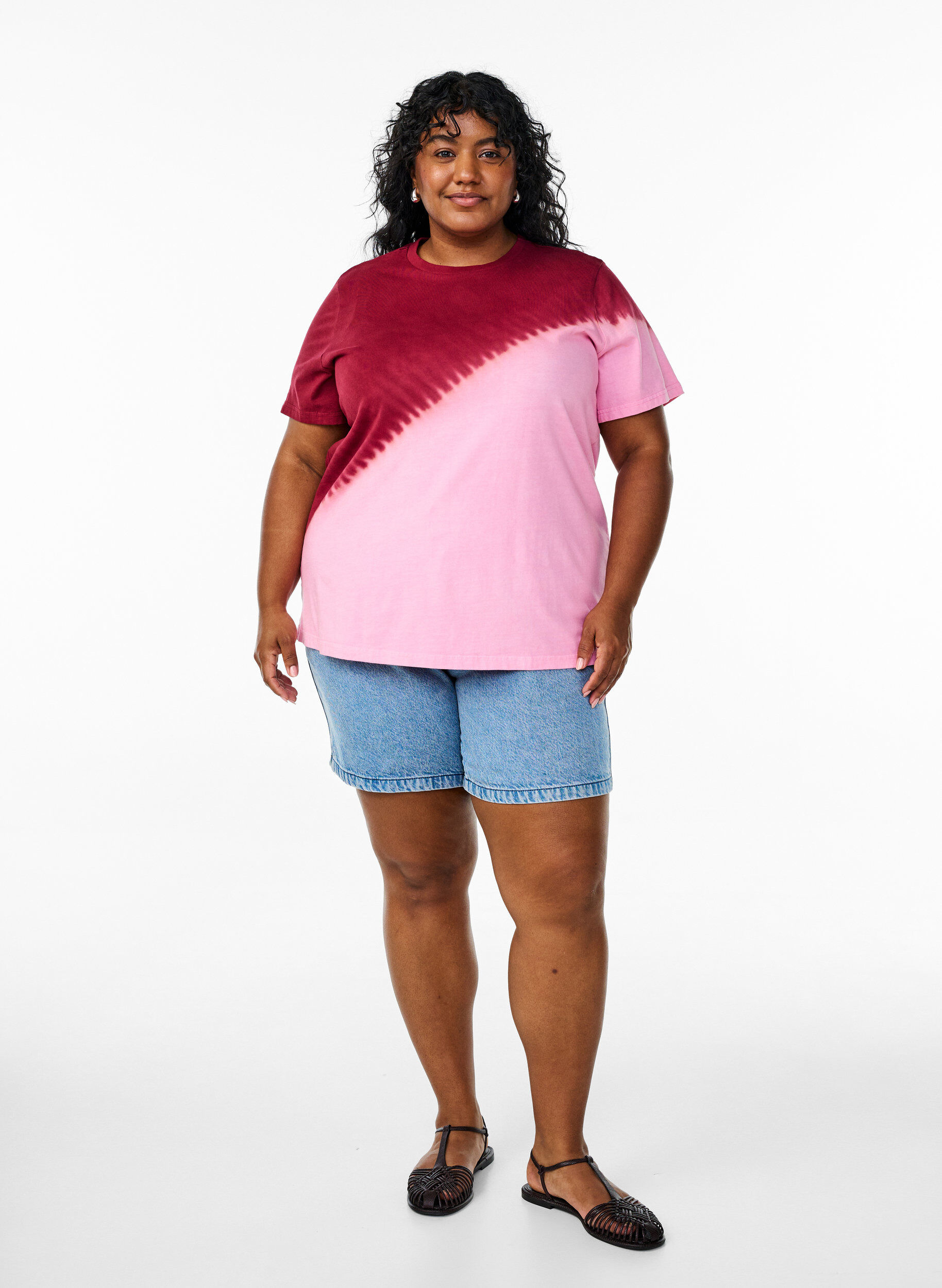 Zizzi Dip-dye T-shirt van biologisch katoen, Rood, Model image number 1