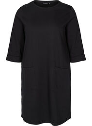 Sweat jurk met 3/4 mouwen en zakken, Black