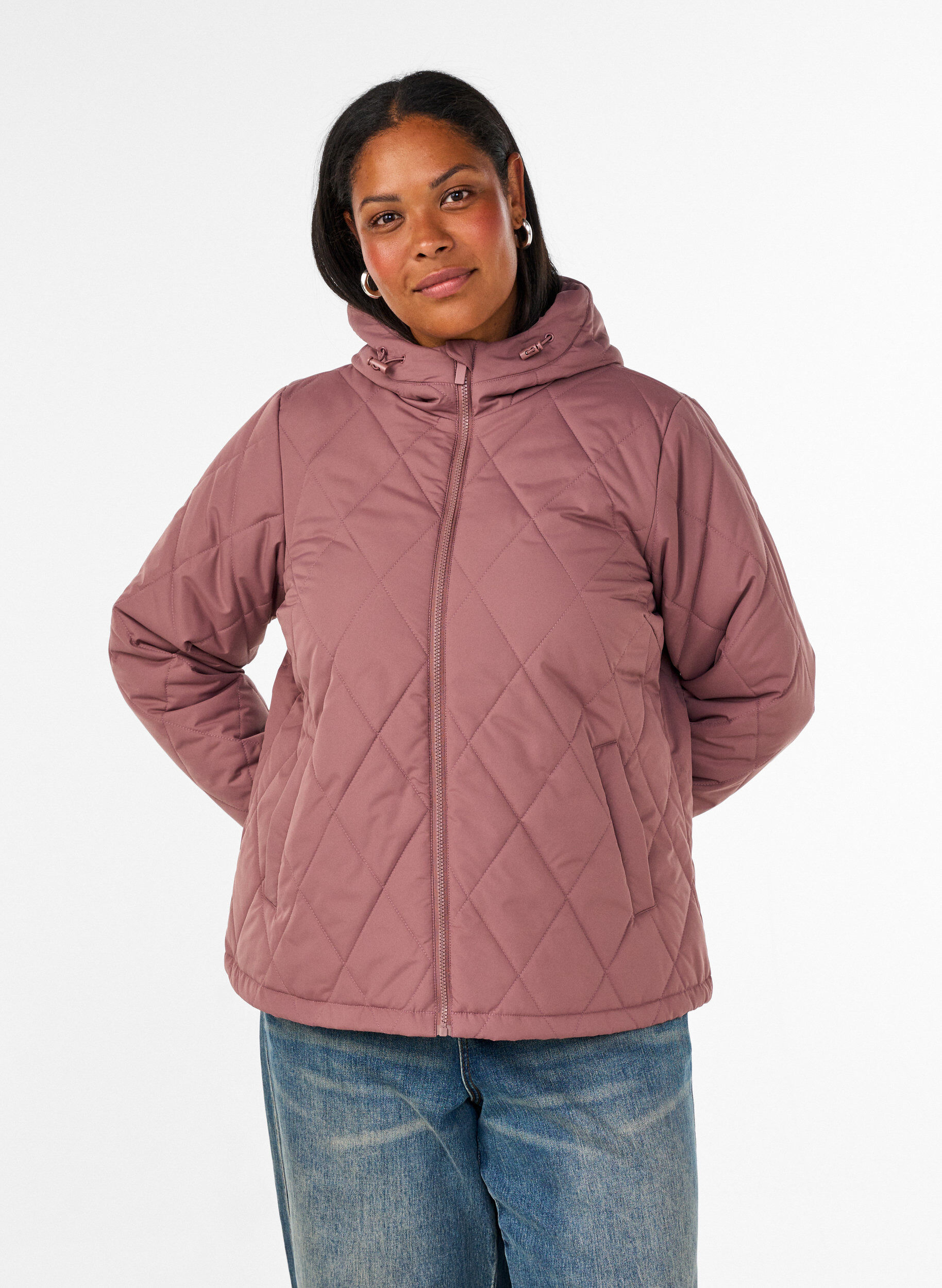 ZizziLicht gewatteerd jack met diamant-quilt, Roze, Model image number 0