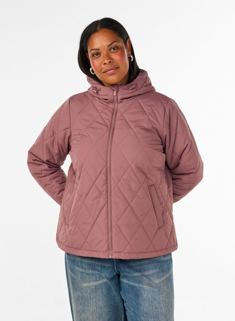 Licht gewatteerd jack met diamant-quilt, Roze, Model image number 0
