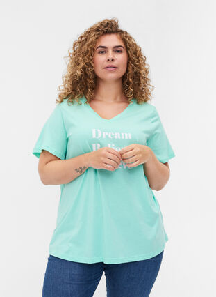 Katoenen t-shirt met v-hals en print, Cabbage, Model image number 0