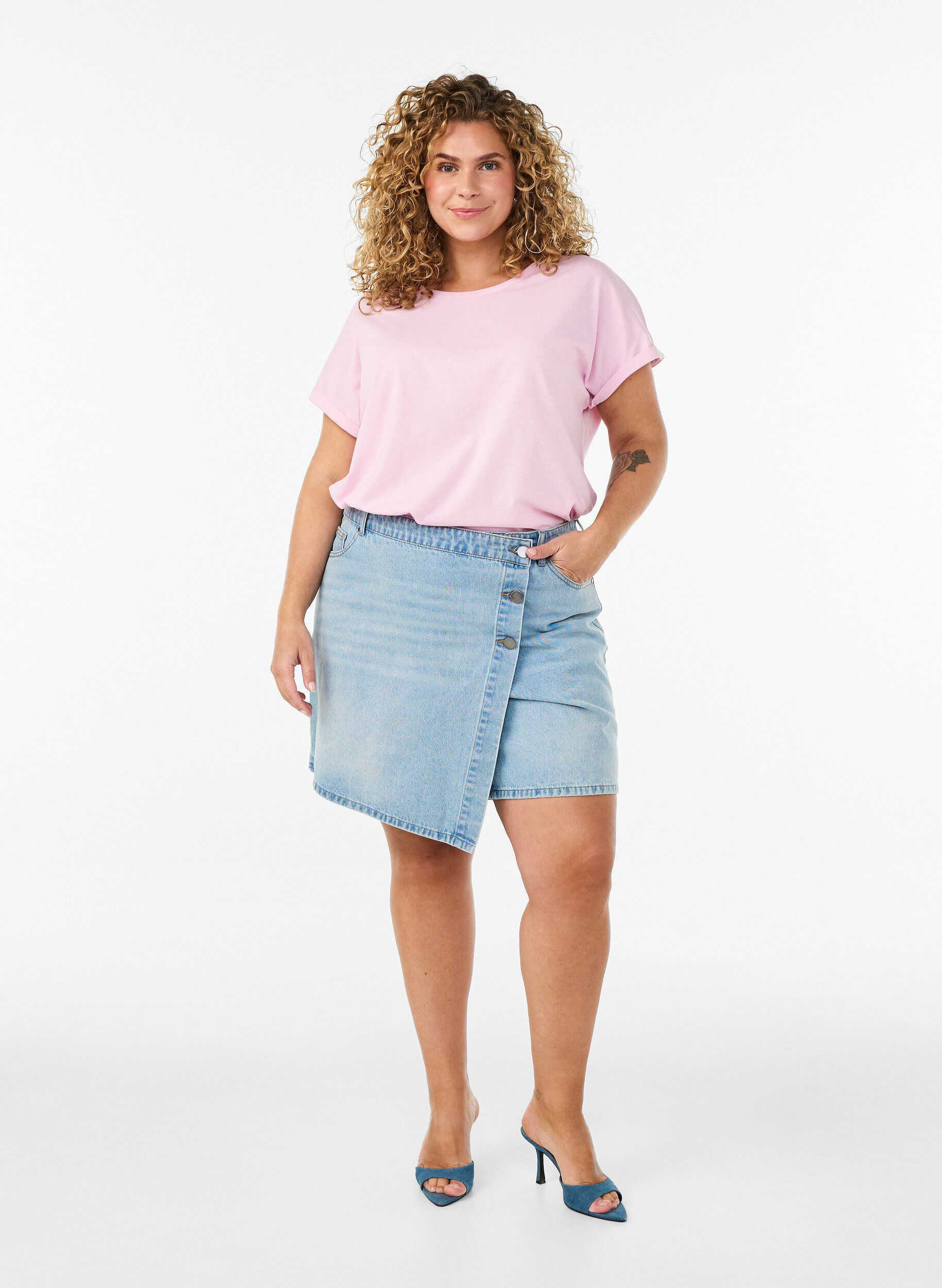 ZizziT-shirt met korte mouwen van katoenmix, Roze, Model image number 1