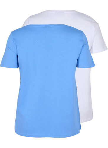 Set van 2 basic t-shirts in katoen, Ultramarine/White, Packshot image number 1