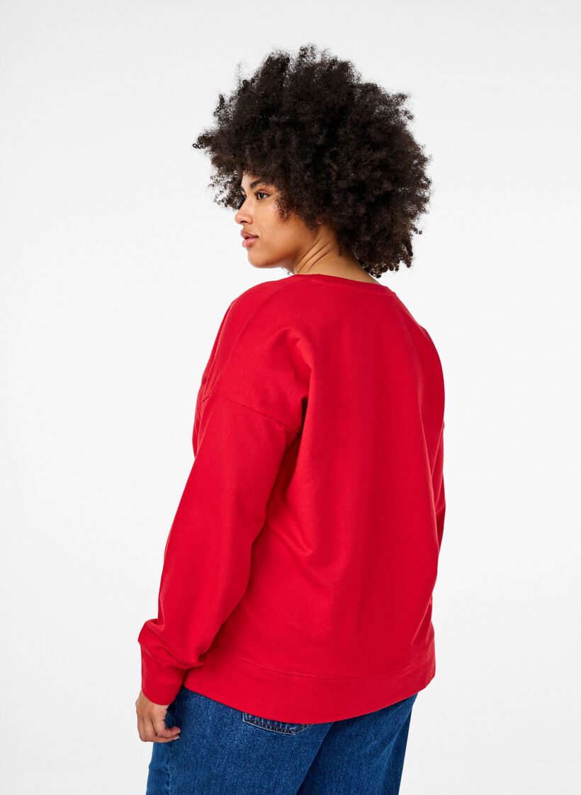 Sweatshirt met verhoogde tekstdesign, Rood, Model image number 2