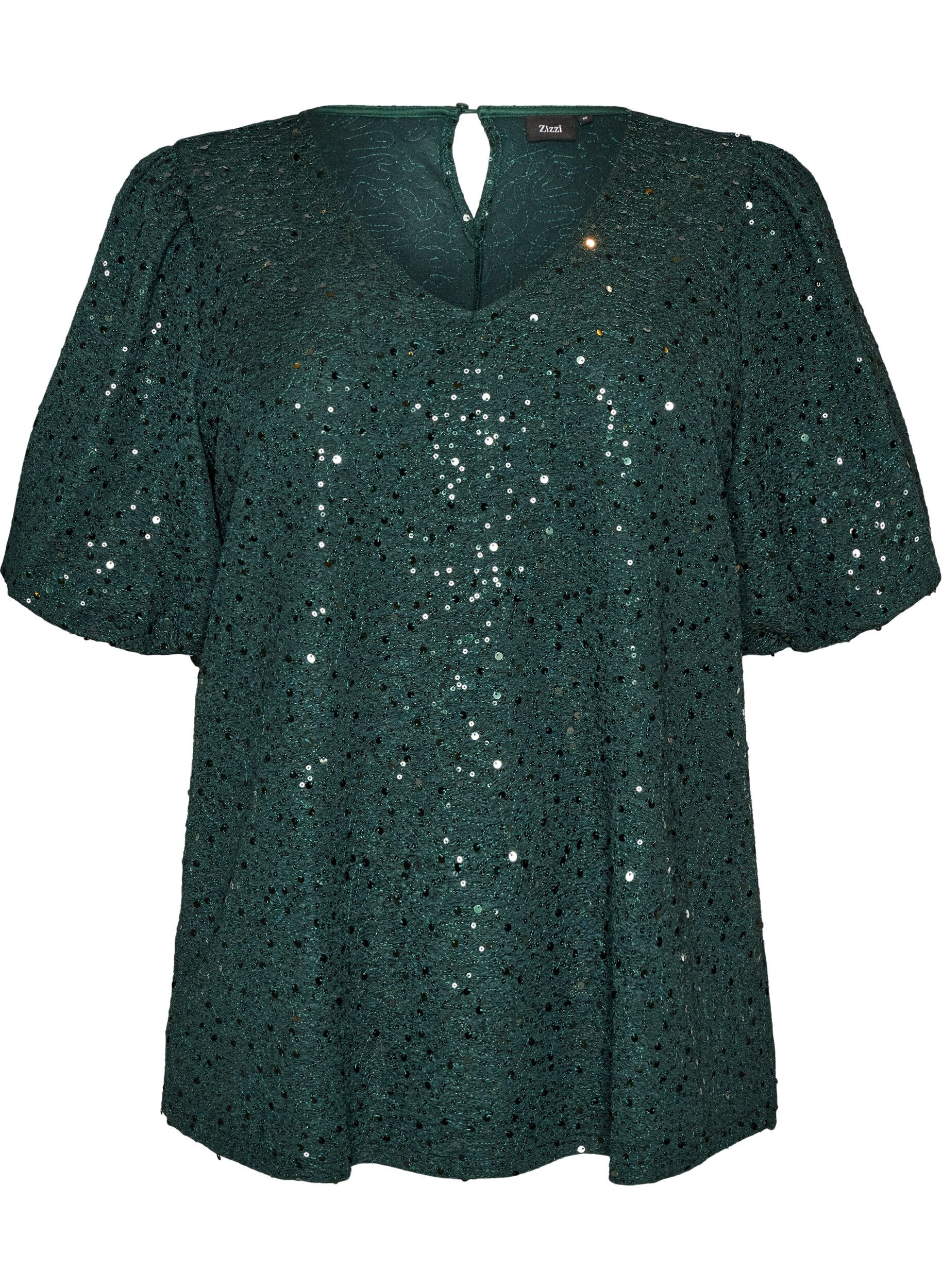 ZizziBlouse met pailletten en ballonmouwen, Groen, Packshot image number 0
