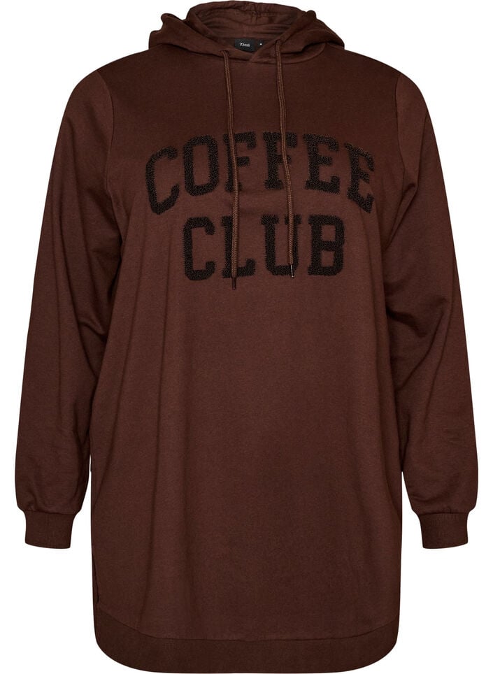 Hoodie met een terry tekstmotief, Bruin, Packshot image number 0
