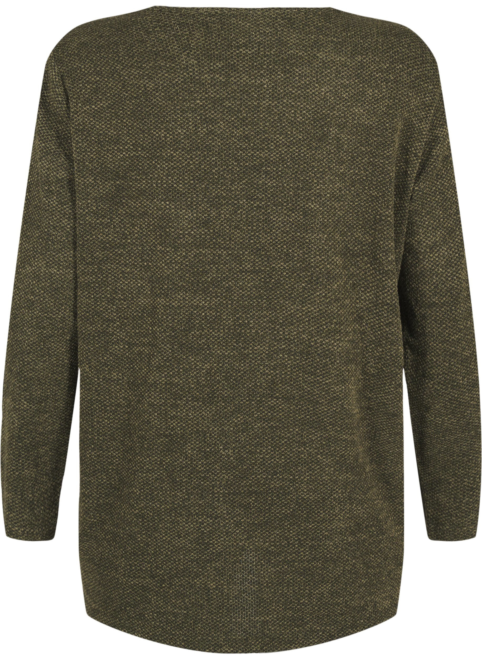 Zizzi Melange Blouse met een rond halsje en lange mouw, Winter Moss, Packshot image number 1