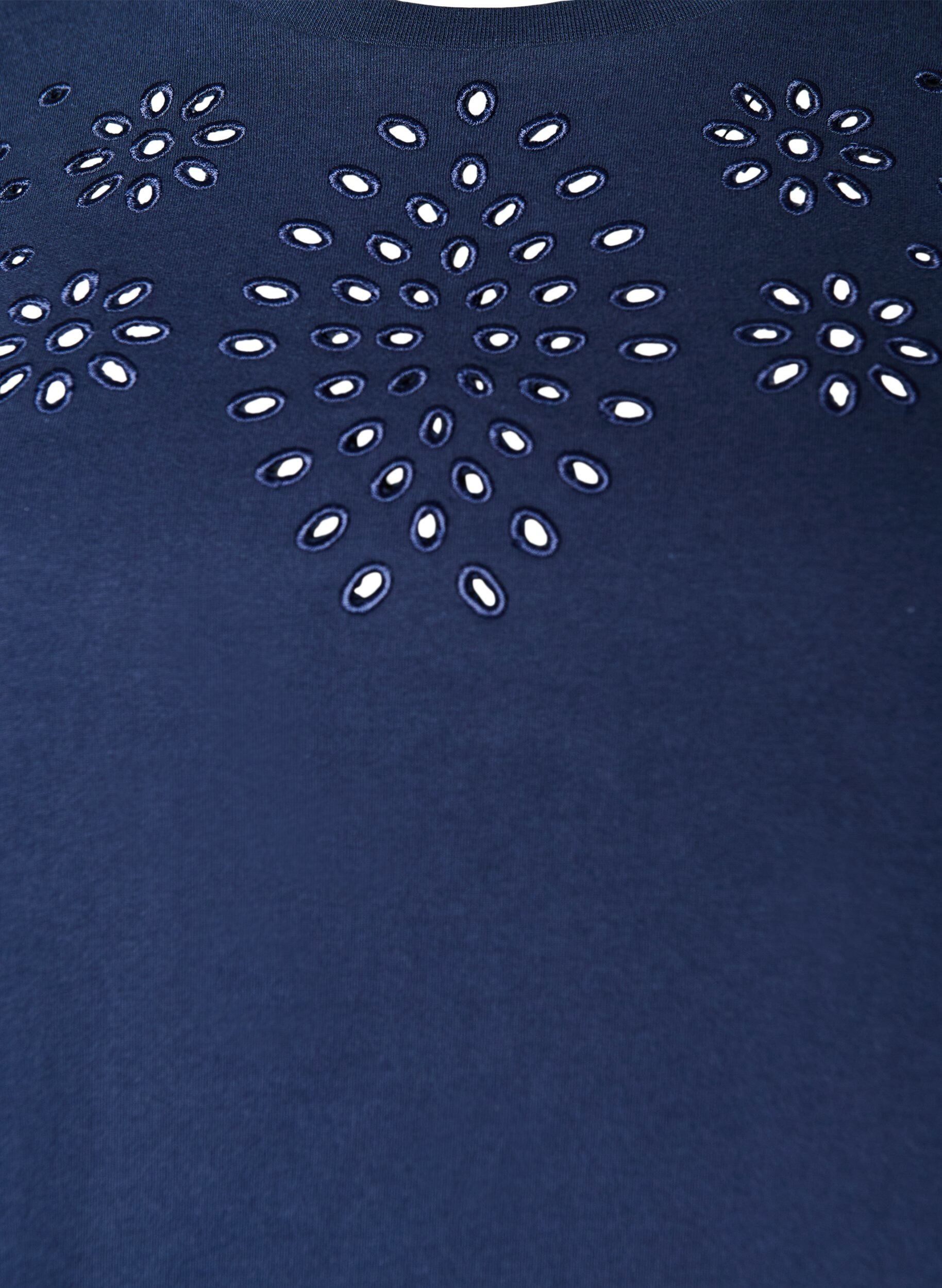 ZizziT-shirt van biologisch katoen met open broderie, Blauw, Packshot image number 2