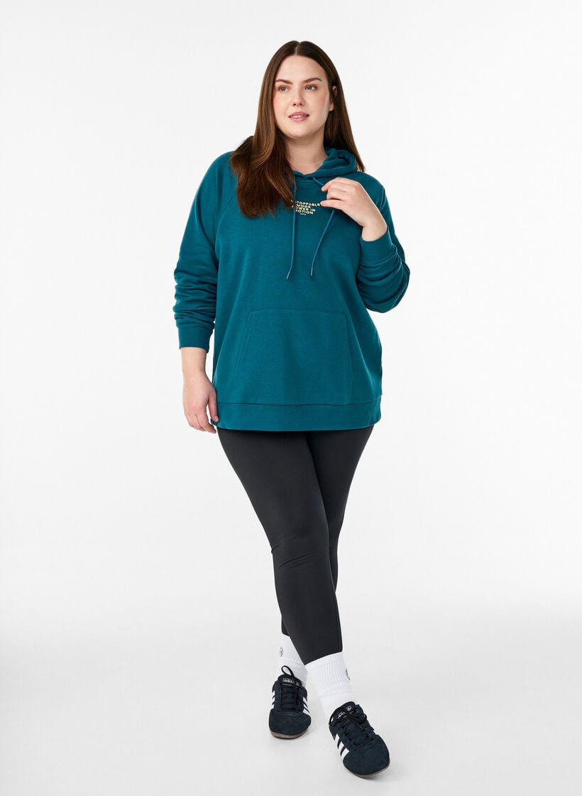 Hoodie met geborduurd frontmotief, Groen, Model