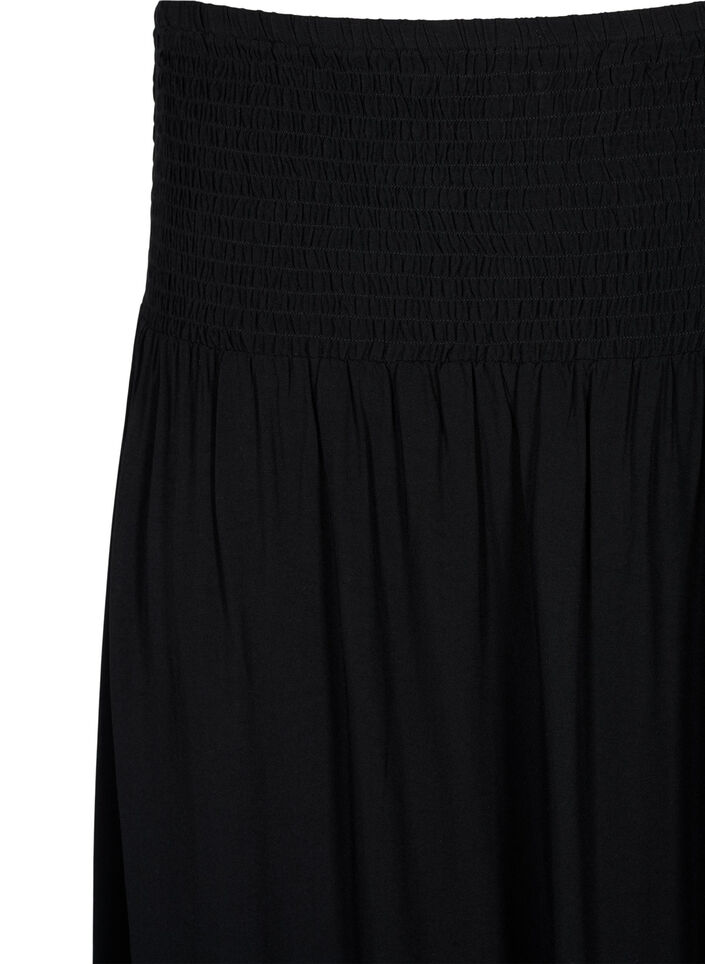 Maxi rok in viscose met smokwerk, Zwart, Packshot image number 2