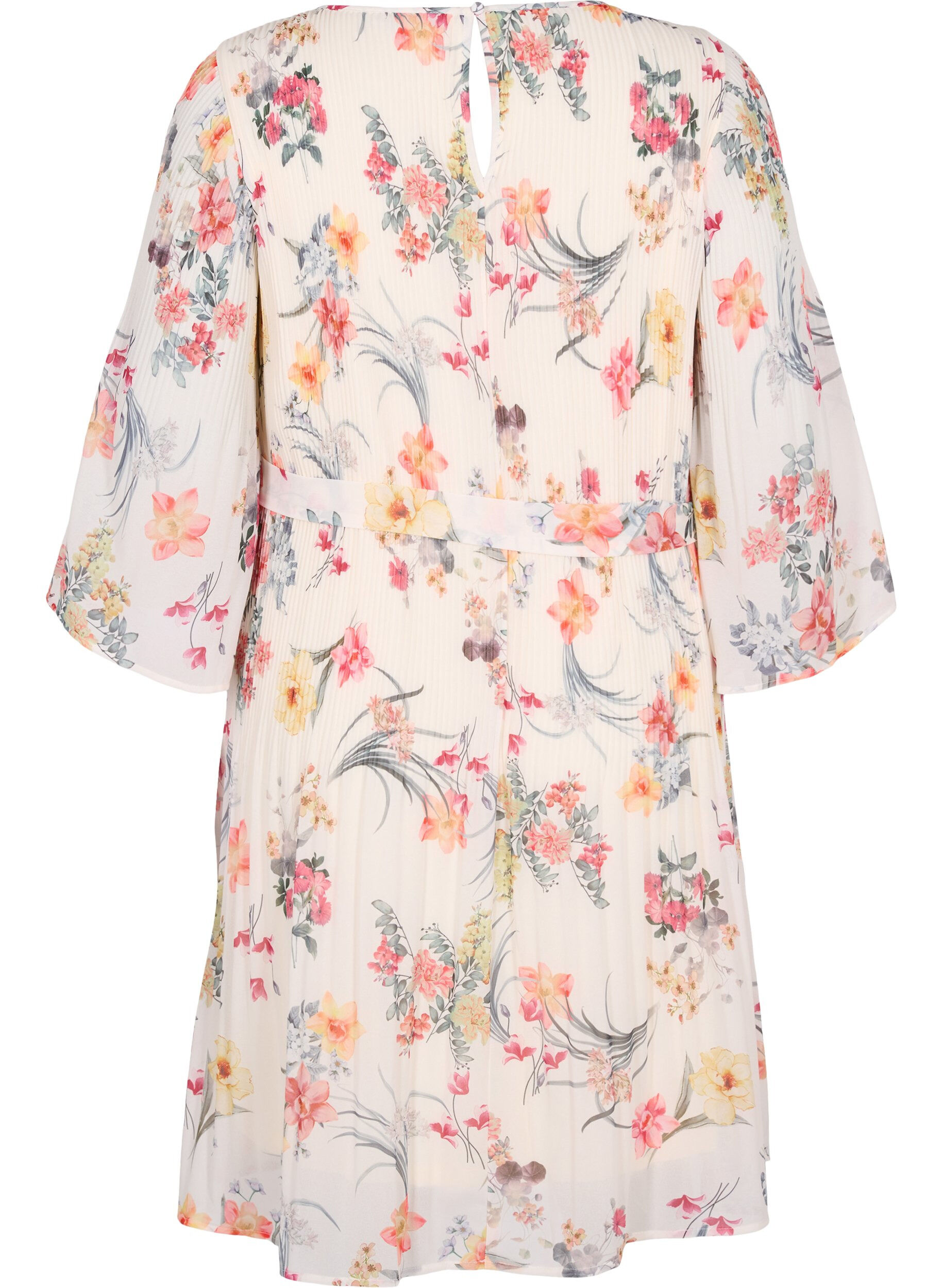 Zizzi Bedrukte geplooide jurk met bindband, Sugar Swizzle Flower, Packshot image number 1