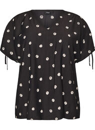 Viscose blouse met geplooide mouwen, Zwart