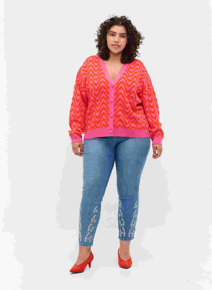 Gebreid vest met patroon en knopen, Hot Pink Comb., Model image number 2