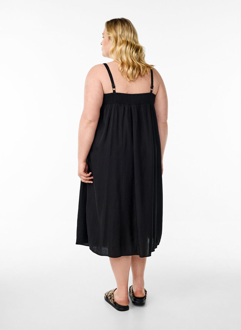 Midi slip jurk van viscose, Zwart, Model image number 2