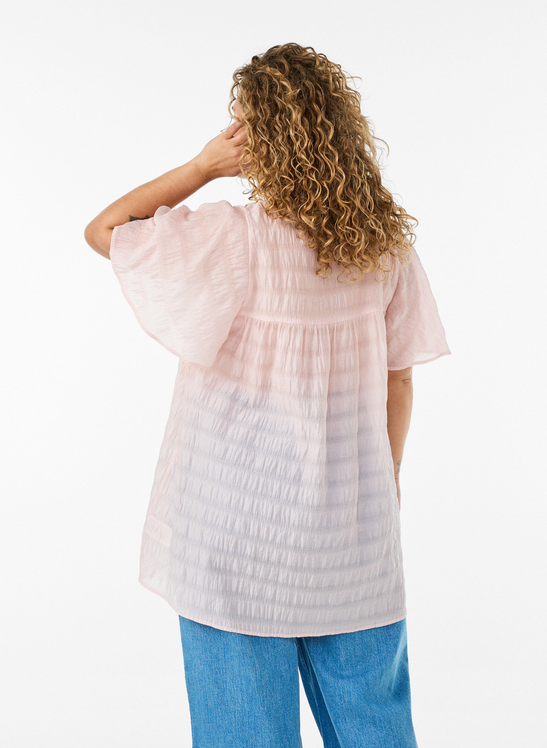ZizziTuniek in lyocell met vlindermouwen, Roze, Model image number 2