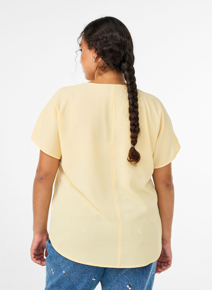 Blouse met korte mouwen en een ronde halslijn, Geel, Model image number 2