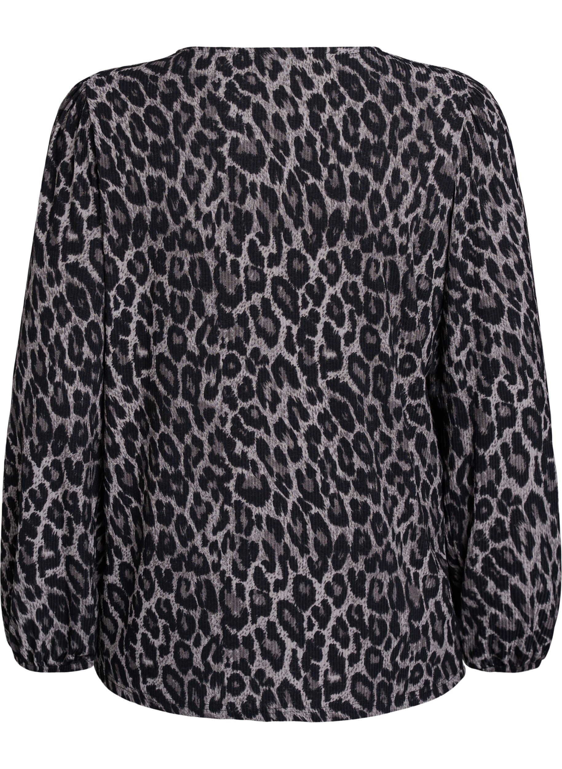 ZizziBlouse met lange mouwen en luipaardprint, Grijs, Packshot image number 1