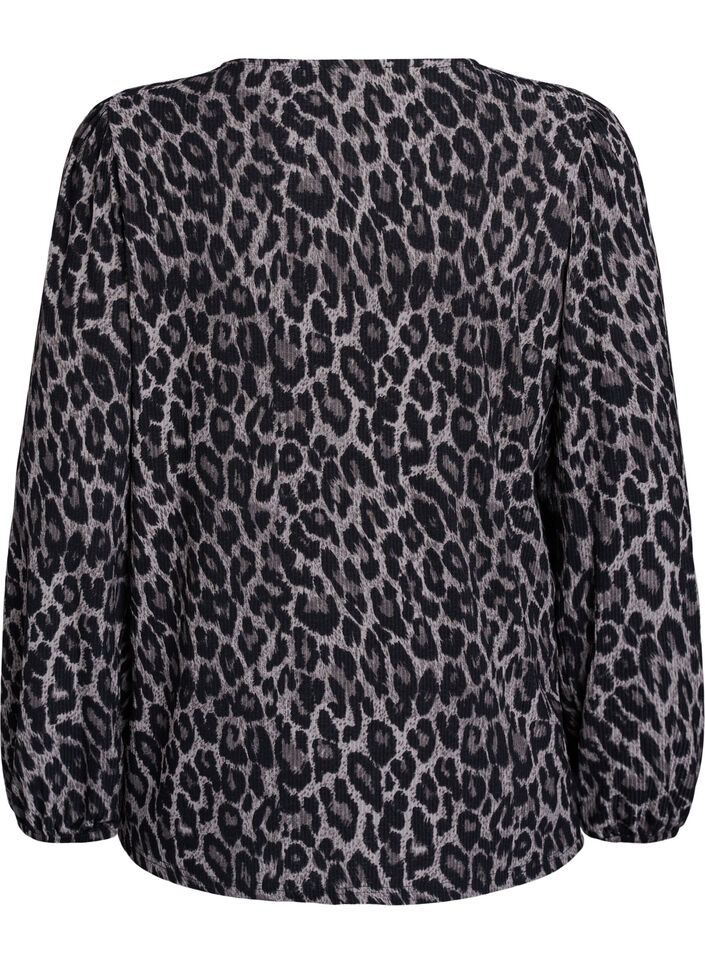 Blouse met lange mouwen en luipaardprint, Grijs, Packshot image number 1