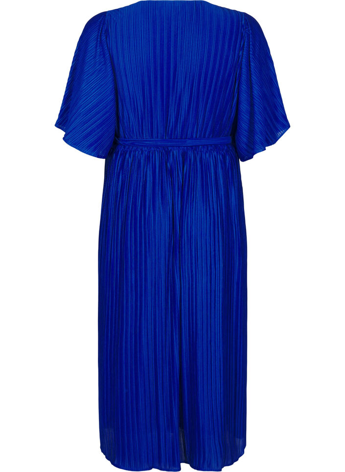 Geplooide midi-jurk met vleermuismouwen, Blauw, Packshot image number 1