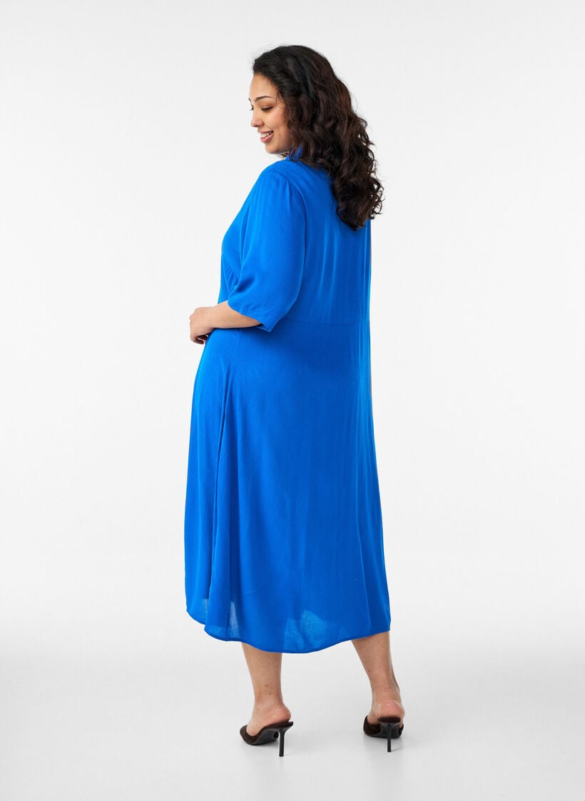 Midi shirtjurk met korte mouwen, Blauw, Model image number 1
