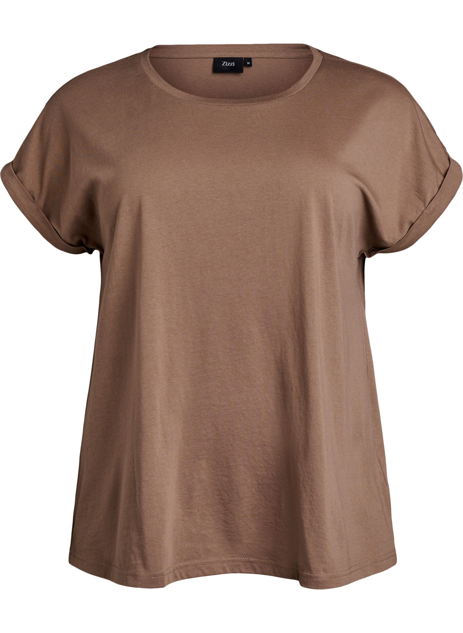 ZizziT-shirt met korte mouwen van katoenmix, Bruin, Packshot image number 0