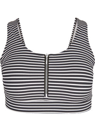 Gestreepte bikini top met rits, Navy Striped, Packshot image number 0